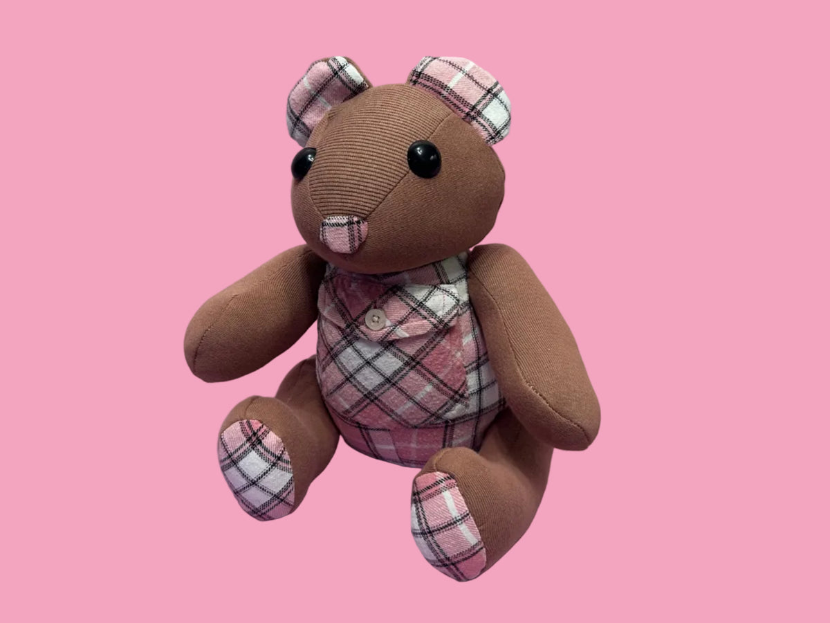 Pink Plaid Bear with Pocket