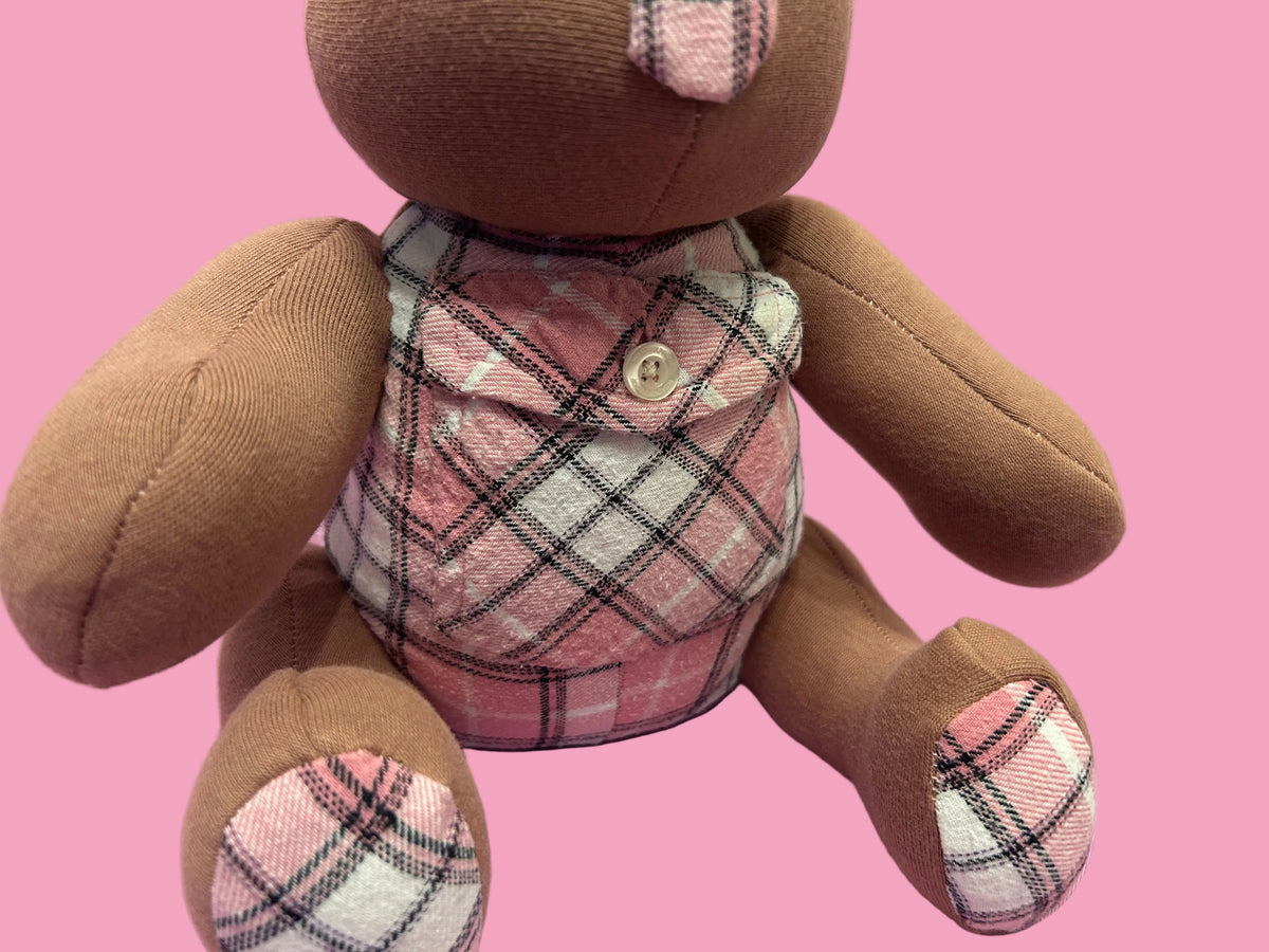 Pink Plaid Bear with Pocket