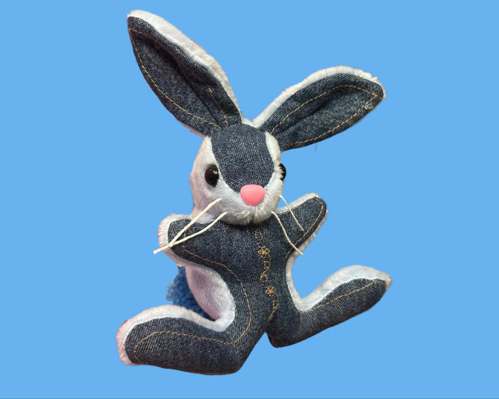 Embroidered Denim Bunny Keychain #1