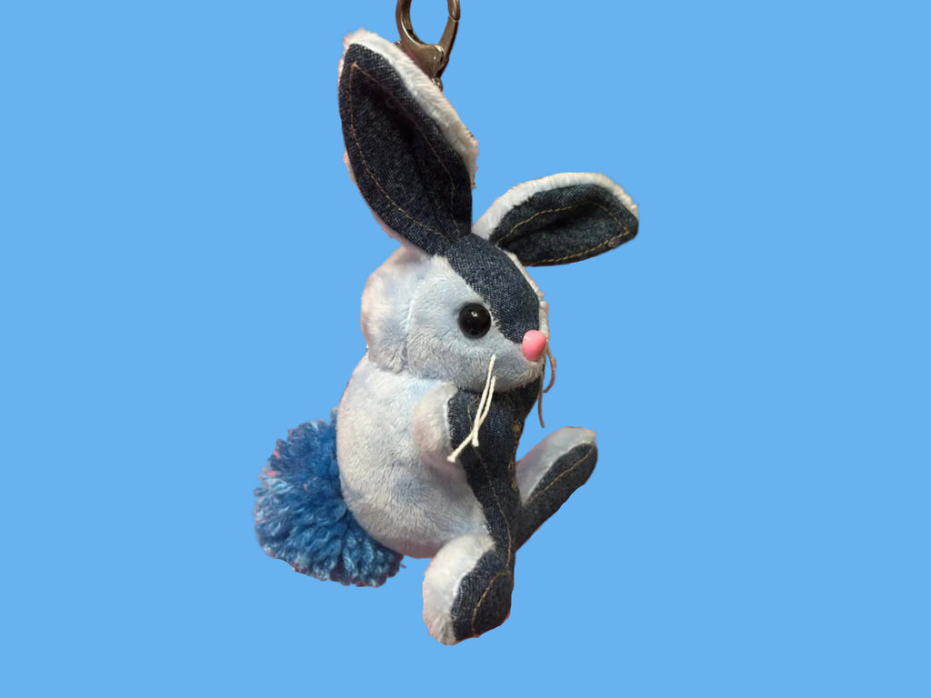 Embroidered Denim Bunny Keychain #1