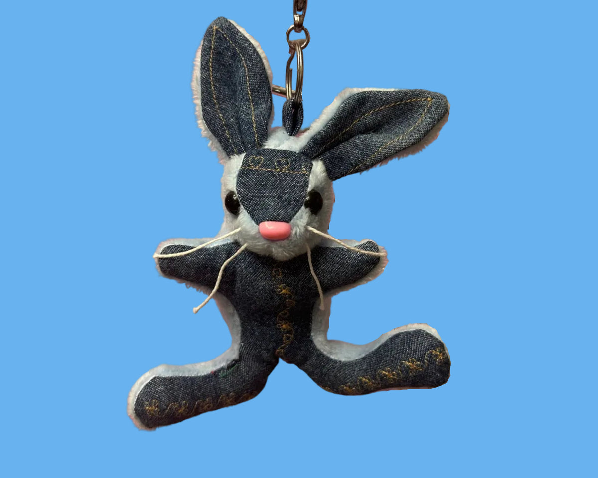 Embroidered Denim Bunny Keychain #2