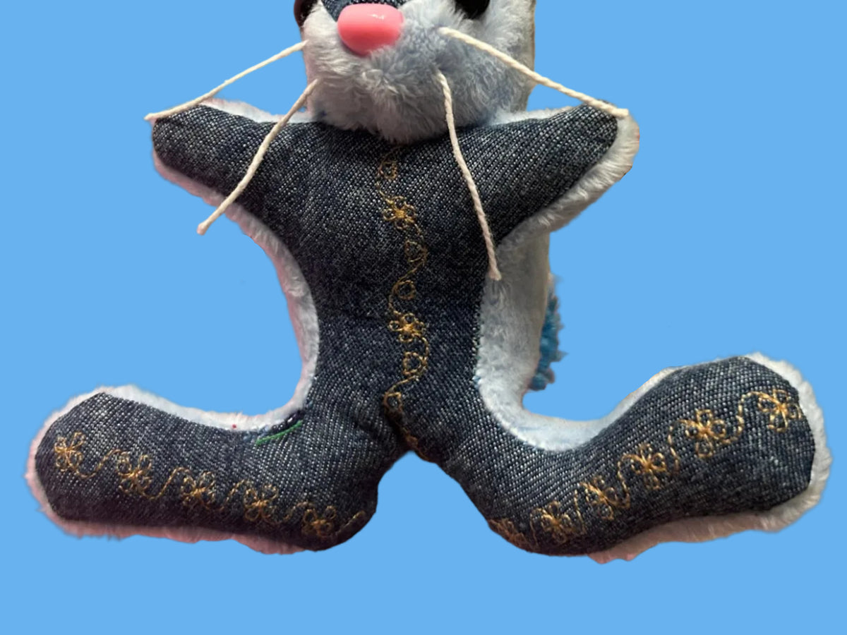 Embroidered Denim Bunny Keychain #2