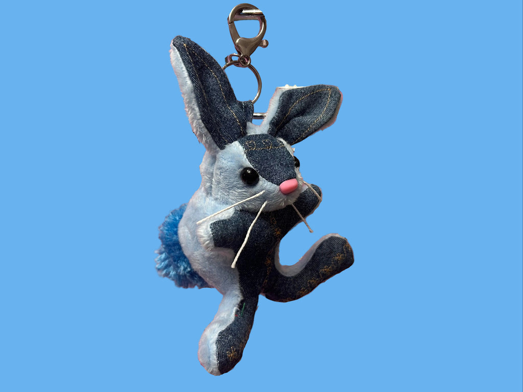 Embroidered Denim Bunny Keychain #2