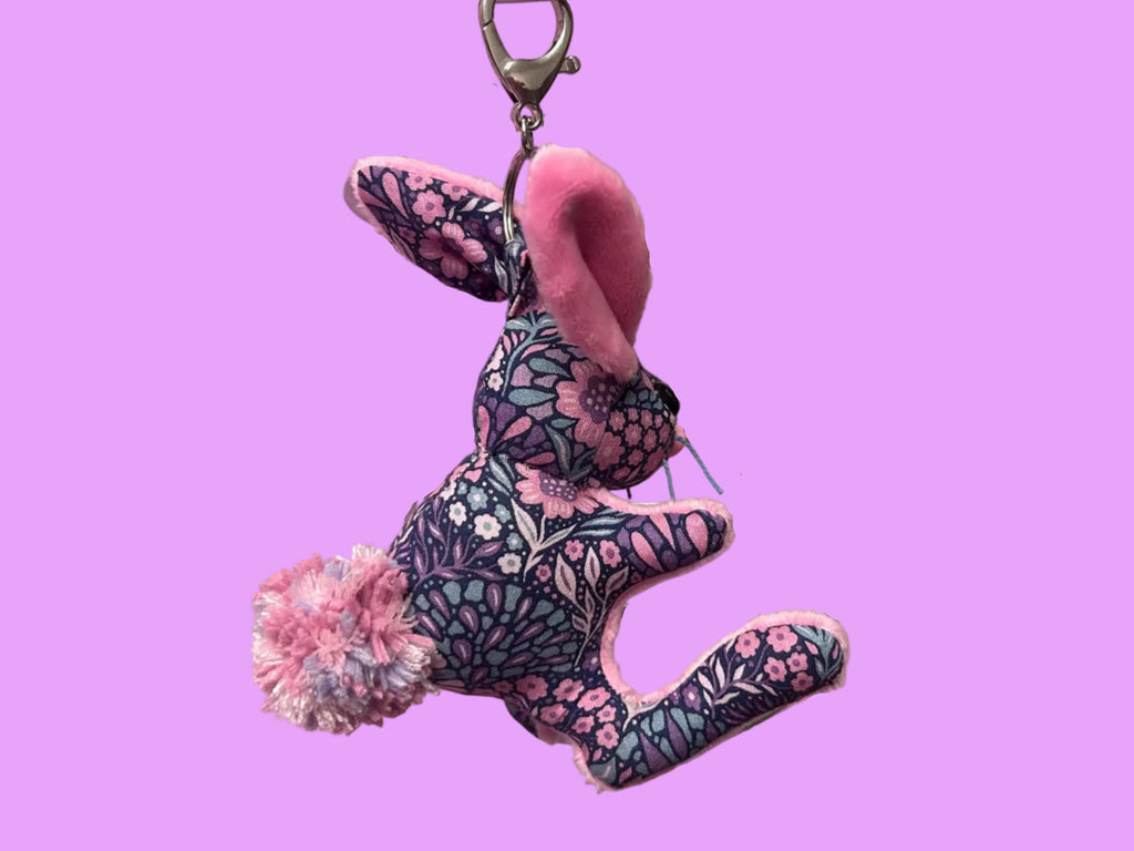 Floral Pink Bunny Keychain